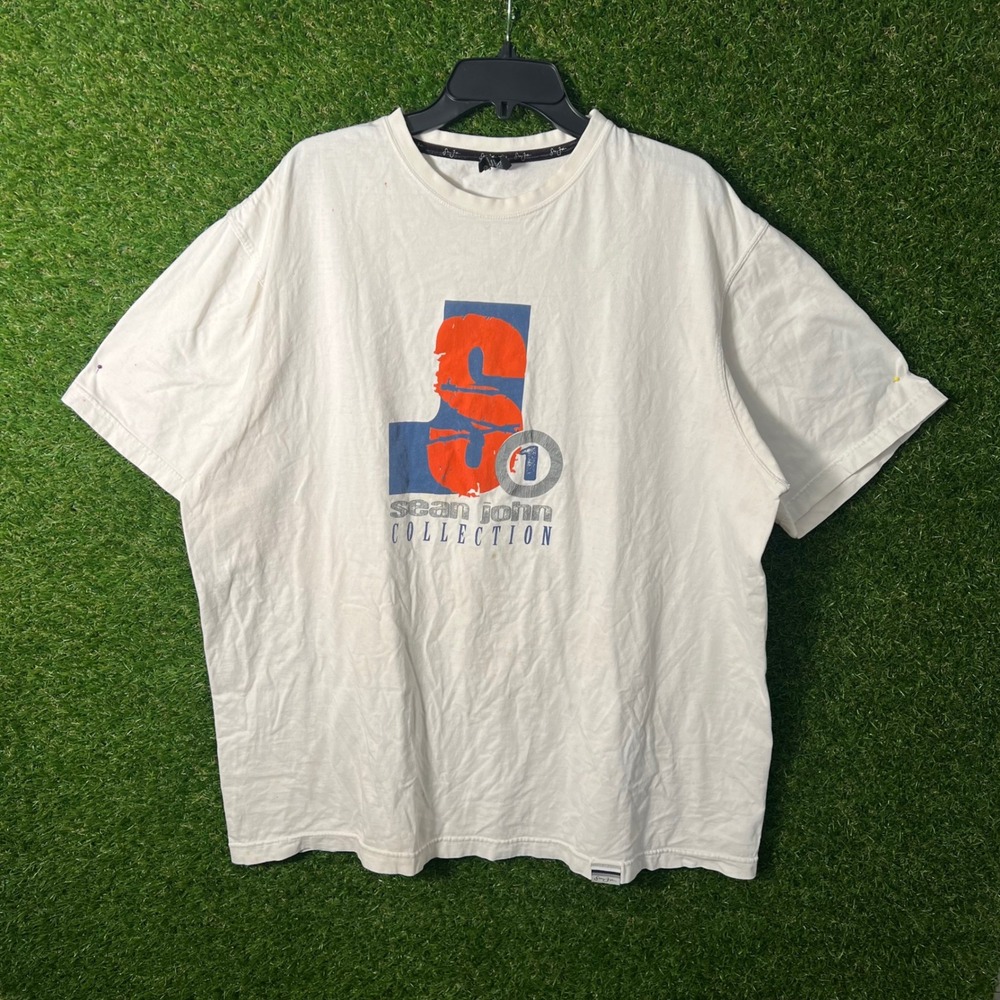 Sean John Collection Mens Graphic‎ T Shirt White XXL Logo Print Cotton Y2K